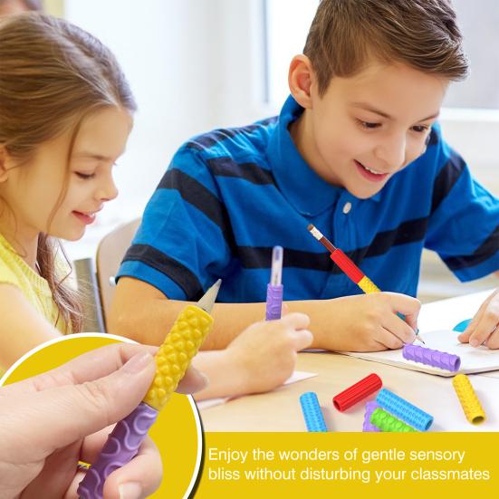 Tekstūruotas silikoninis rašiklio laikiklis Sensoriniai fidget žaislai vaikams, studentams, suaugusiems, Daugkartinio naudojimo rašymo priemonė stresui, nerimui malšinti