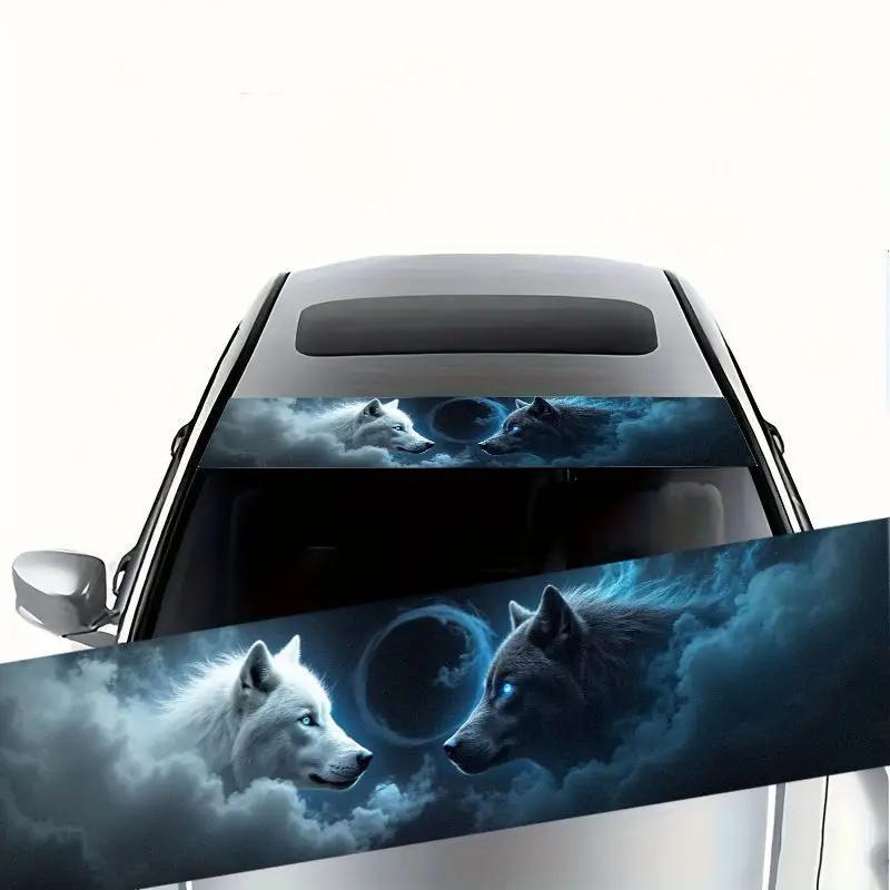 1PC Dual Wolf-themed Car Front Windshield Sticker Waterproof and Durable Vinyl Decals Truck Suv Banner Creative Decoration