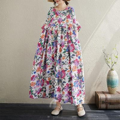 Manica corta Plus size cotone vintage floreale nuovo in abiti da donna casual abito lungo estivo ampio