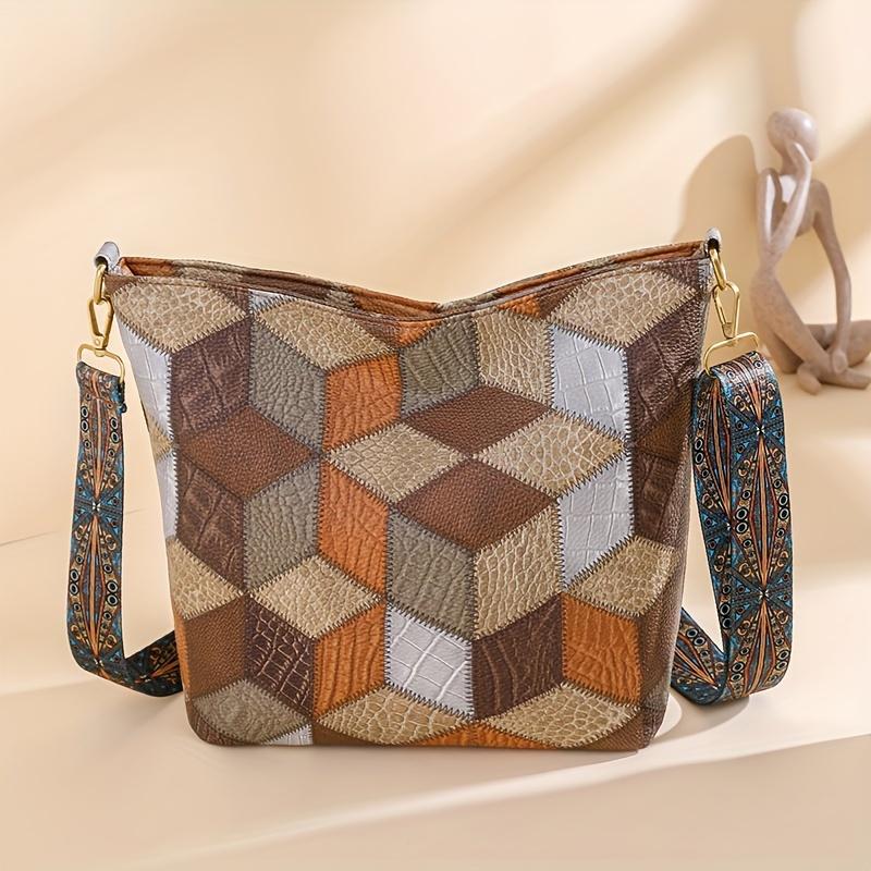 Сумка через плечо с геометрическим узором в стиле пэчворк — фото 9