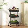 3 Tier Kitchen Storage Trolley With On Wheels Cover Top Board   Rustic Brown And Black