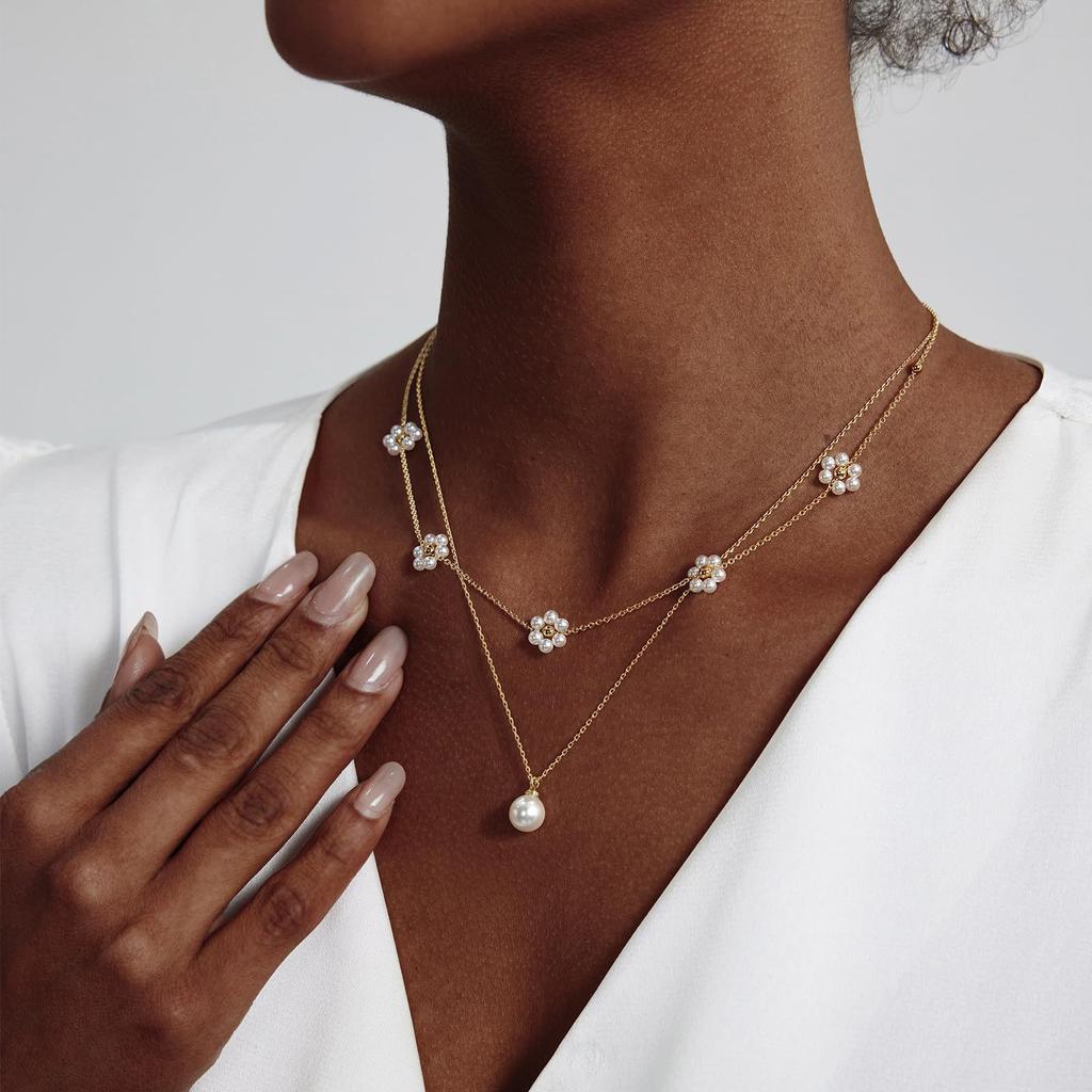 Adjustable Blossoms Necklace With Imitation Pearls Detail Sturdy Copper Chain For Casual Or Formal