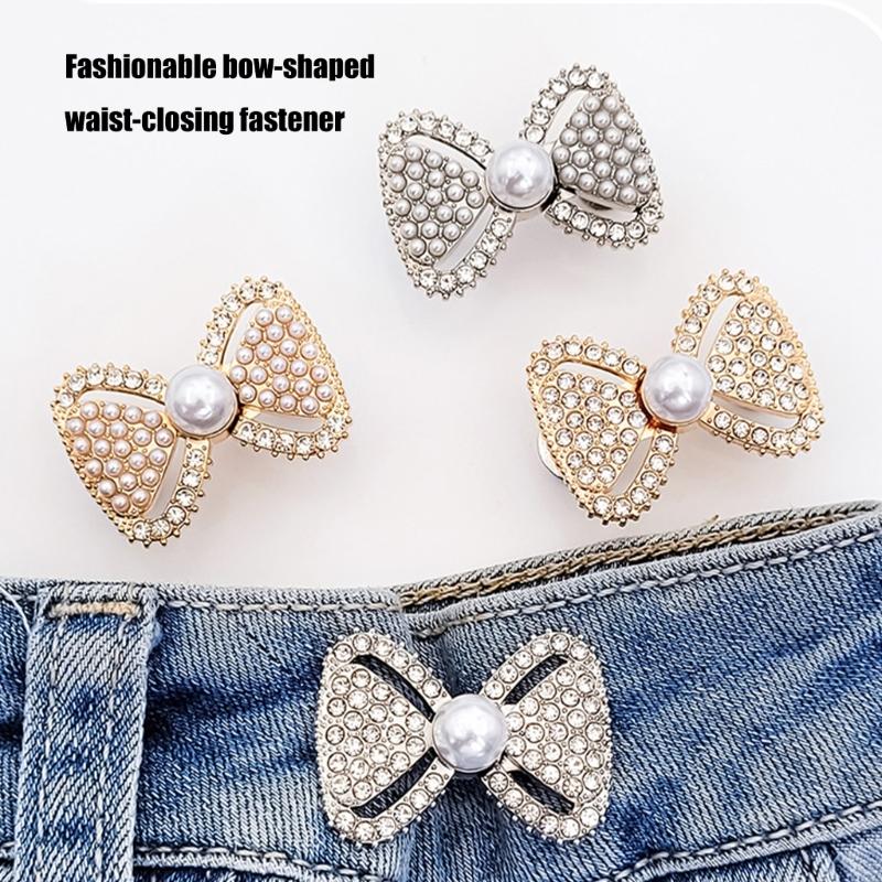 10Pcs Elegant Bowknot Waist Cincher Buckles Clasps Alloy Metal Waist Tighteners Waistband Adjusters For Jeans Trousers