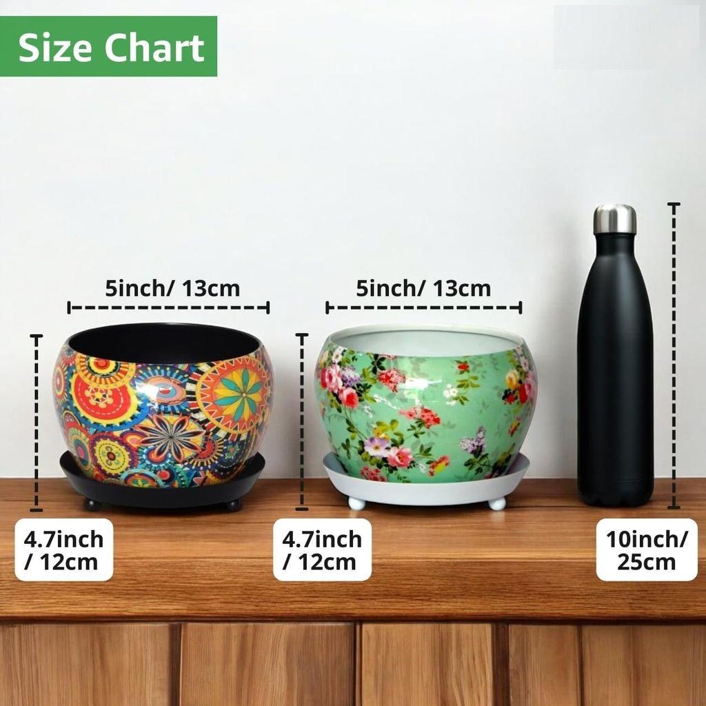 5 Inches, Lily Metal Plant Pot with Saucer Plate | Indoor Outdoor Home Decor Item for Garden Plants Flower, Balcony, Patio, Living Room, Garden