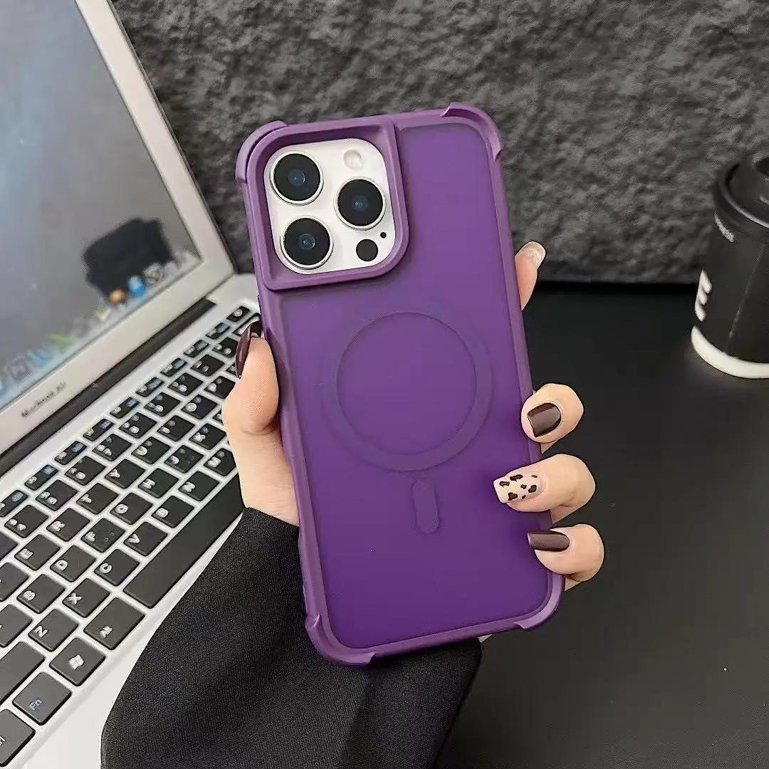 

Магнитный роскошный матовый противоударный защитный чехол для iPhone 15 14 13 12 16 Pro Max с беспроводной зарядкой для чехла Magsafe For iphone 12Promax фиолетовый