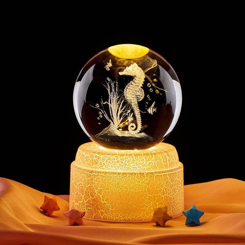 Veilleuse Boule de Cristal Hippocampe Coloré - Cadeau Parfait pour les Anniversaires d'Amis