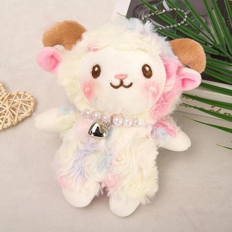 Cute Soft Fluffy Sheep Plush Doll With Pearl Necklace Heart Pendant For Kids Gifts Bedroom Party Decor