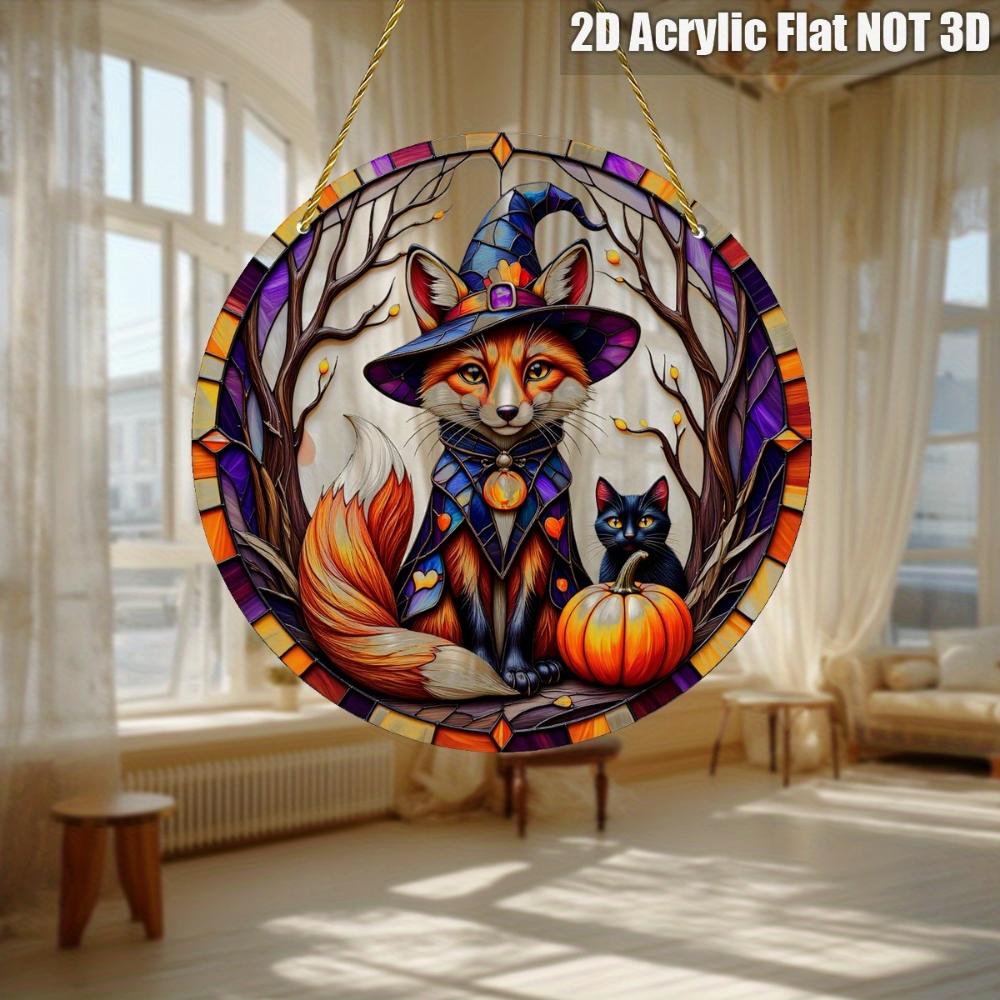 2D Flat Halloween Acrylic Vibrant Fox Wearing Witch Costume Ornaments, Suitable for Holiday Home Decoration,