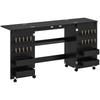 Folding Sewing Table on Casters, 2 Magnetic Doors, 4 Trays, 20 Hooks, 160 x 40 x 83 cm, Black