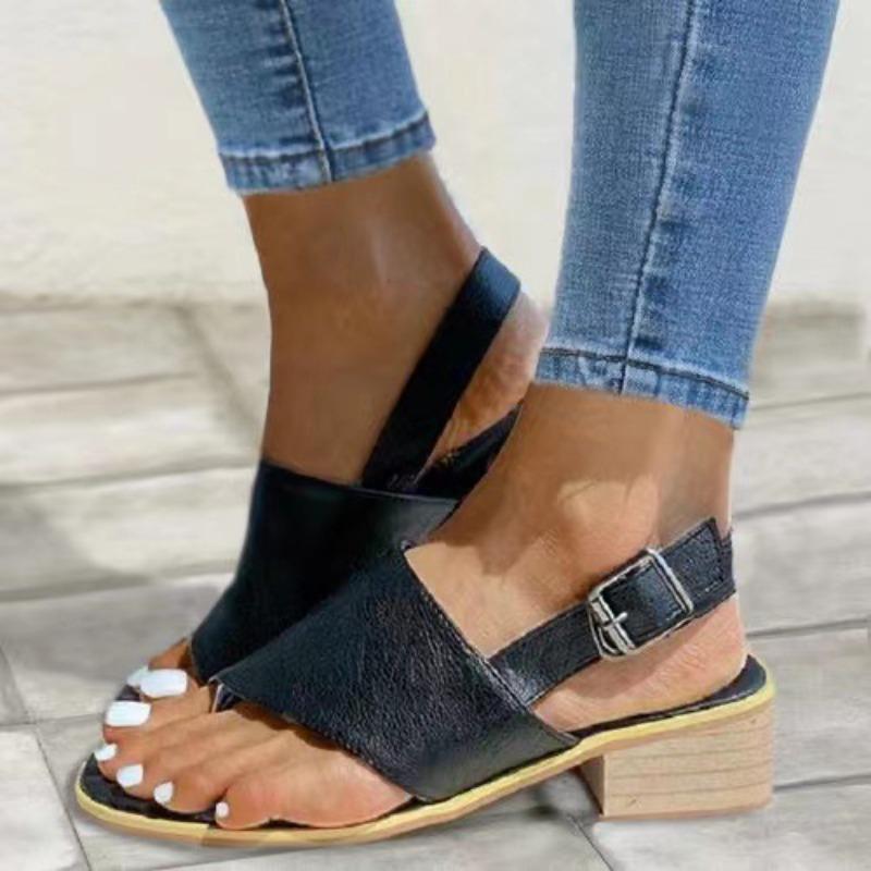 

Fashion 2024 New European and American Coarse Heel Sandals Simple Large Square Head Casual Buckle Women s Sandals Zapatos De Mujer 35 чорний