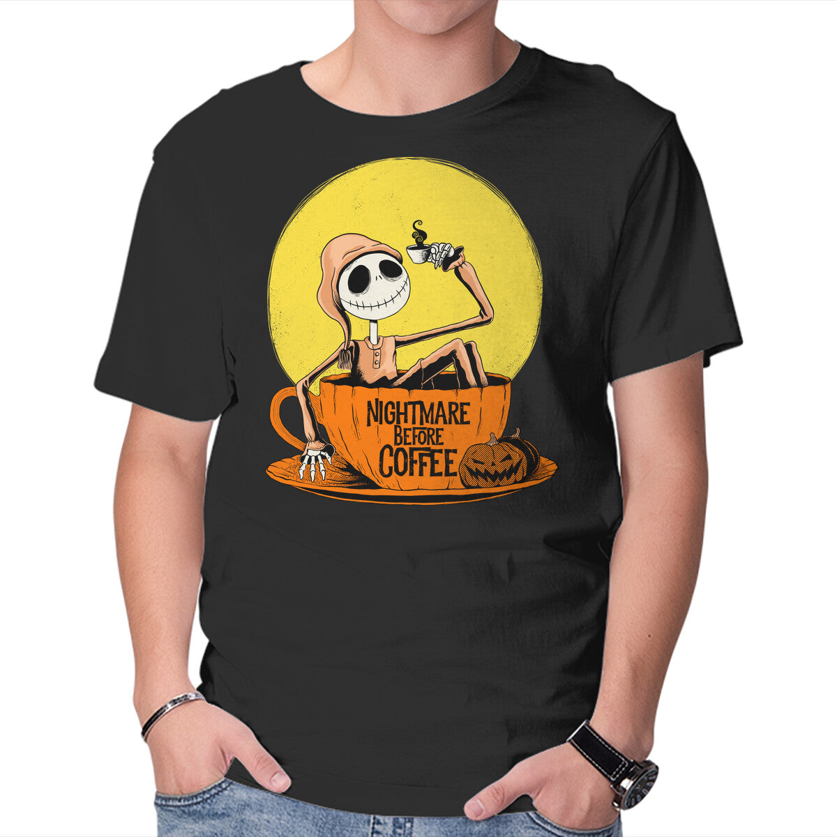 Unisex Crew Neck T-Shirt Nightmare Before Coffee Graphic Short Sleeve Casual Tee S