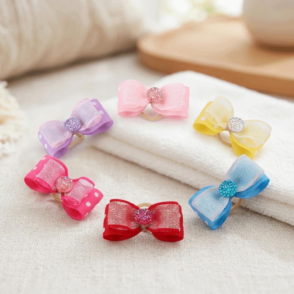 30pcs Elastic Stretch Band Dog Bow Hair Tie Inlaid Rhinestone Ribbon Hair Band Party Cosplay