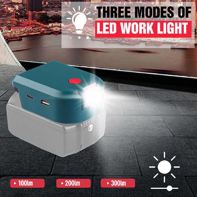 For Makita 14.4V/18V Lion Battery Dual USB converter Port with LED Light Spotlight Outdoor Flashlight for Makita Batteries