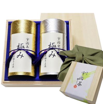 Kiyoizumi Herbata Uji Prezent Premium Drewniane Pudełko W zestawie Klasa Zawodowa Gyokuro Sencha (każdy 80) Najwyższej jakości Furoshiki Owinięte Kyoto Środek Roku