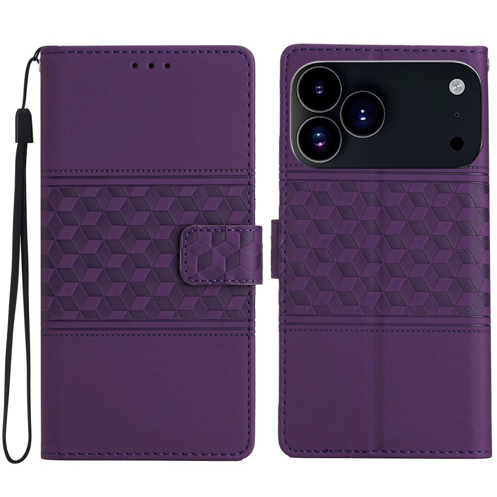 For iPhone 17 Pro Max Case Rhombus Leather Horizontal Flip Phone Cover with Wrist Strap