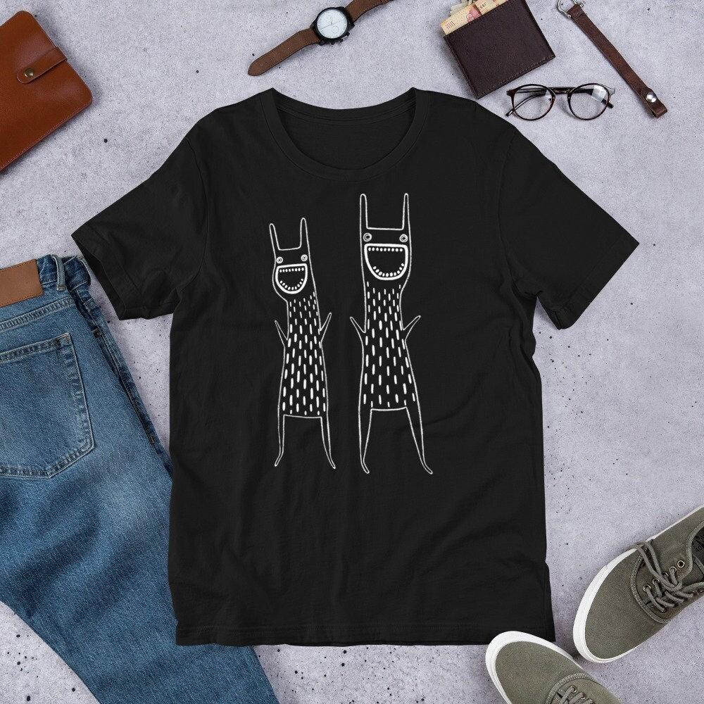 STRAIGHT CUT T-SHIRT Monster Shirt Folk Art Print Quirky Whimsical Creepy Cute Birthday Housewarming Cool Funny Shirts Weird Gifts Cat Tee
