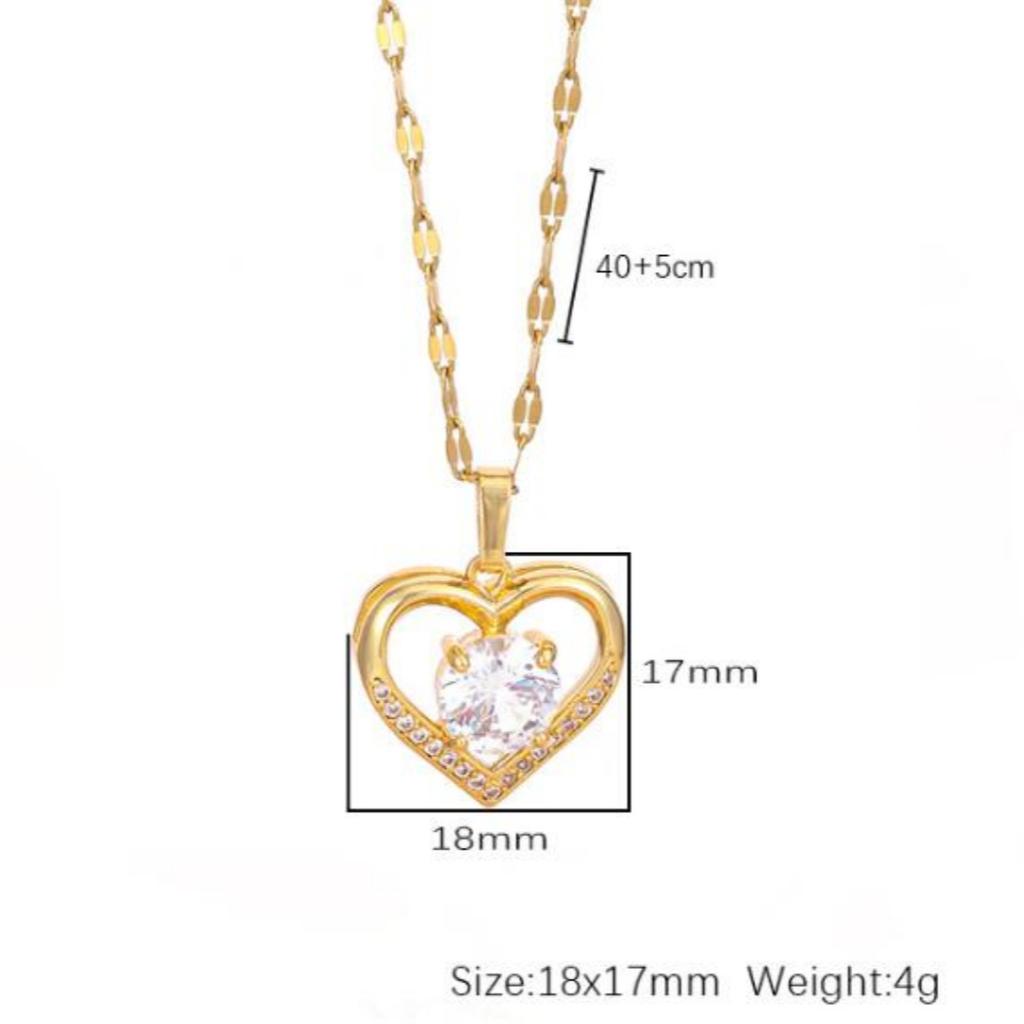 Htpwe Artificial Gems Heart Pendant Necklace for women Golden Stainless Steel Lips Neck Chain Female Necklaces Zircon for Girl