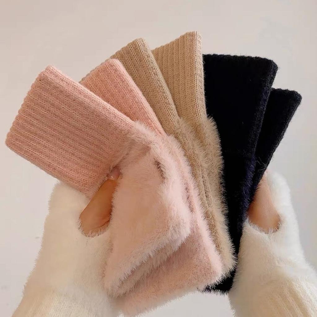 Damskie Wygodne Rękawiczki Bez Palców - Miękkie, Ciepłe i Modne Zimowe Rękawiczki w Kolorze Czystej Bieli, na Zimną Pogodę lub do Noszenia na Co Dzień, Rękawiczki Damskie
