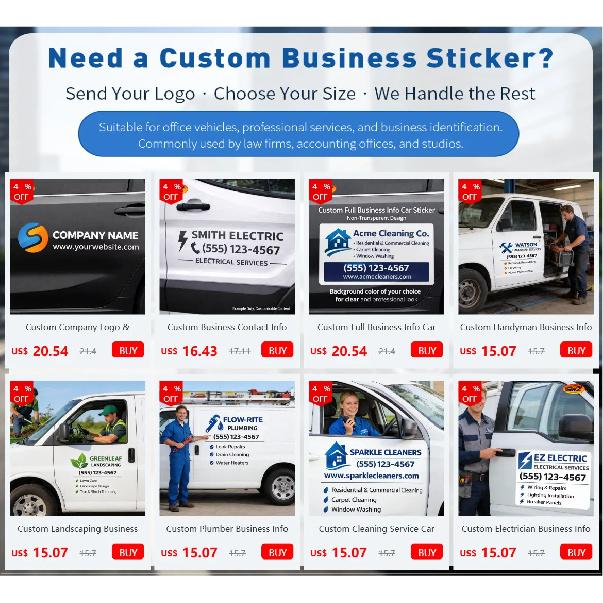 Commercial Vehicle Branding Decal – Logo Layout Optimized for Car Doors & Windows (Max 90cm)