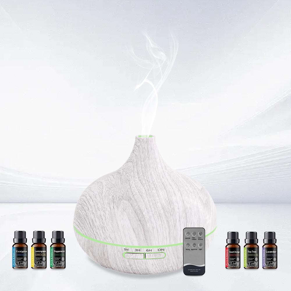 Diffuser For Home Wood Grain Essential Oil Diffuser  550ml Ultrasonic Humidifier Remote Control 6 Oil Bottles  Auto Shut Off for