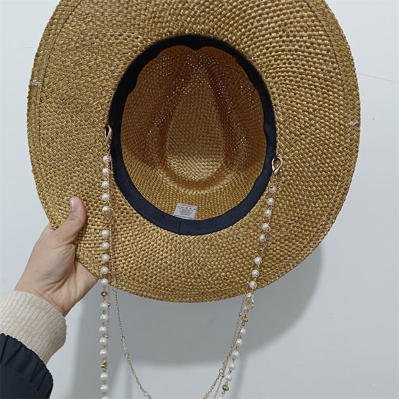 Classic Straw Hat Handmade Design Hat Pearl Chain Summer Sun Hat New Letter Hat Beach Women Gorras Para Hombres