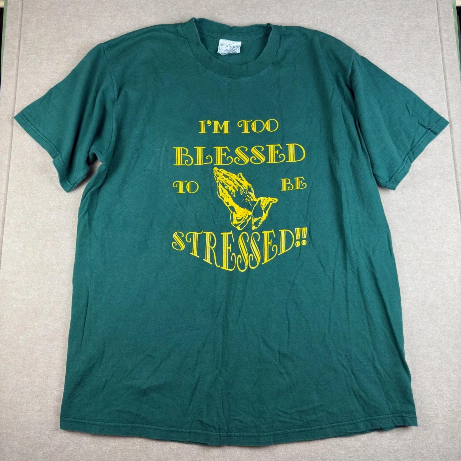 Y2K Christian Graphic T-Shirt XL Green Praying Hands Bible Religious Tee 4XL