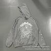 2026 Unisex 555555 Mesh Foam Print Hip Hop Loose Heavyweight Fleece Hooded Sweatshirt