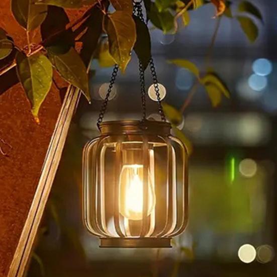 Metalowa Latarnia Solarna, Retro Latarnia Solarna Światło Ogrodowe, Wodoodporna Wisząca Latarnia Solarna Zewnętrzna do Dekoracji Podwórka Tarasu Balkonu