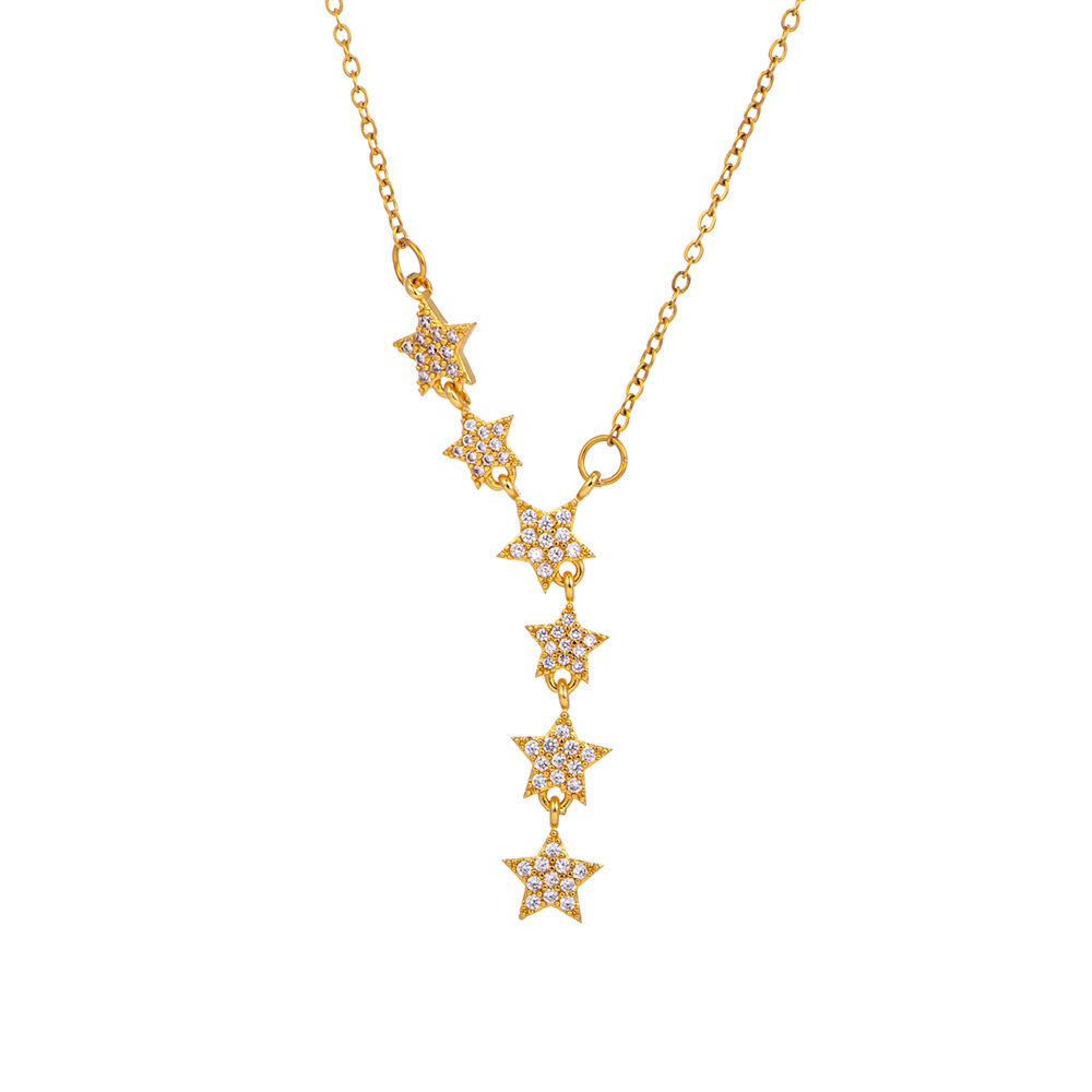 Minimalist Star Clavicle Chain Fringe Pendant Necklace for Women Trendy Titanium Steel Fashion Jewelry