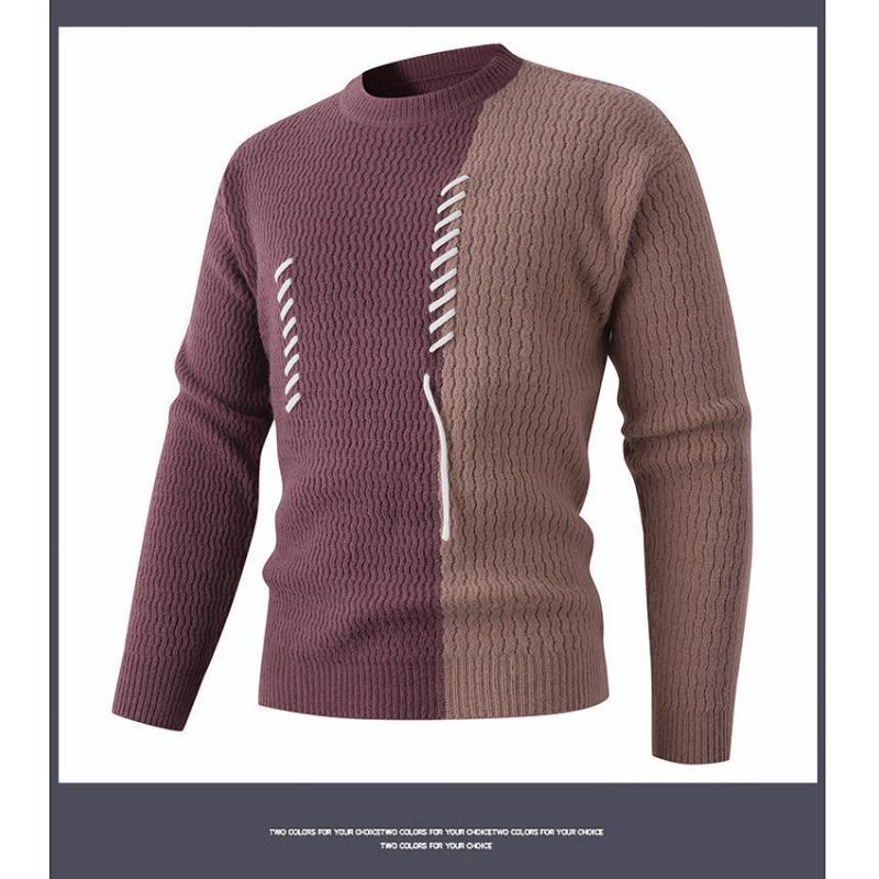 Men S Spliced Thick Knitted Pullover Casual Winter Sweater