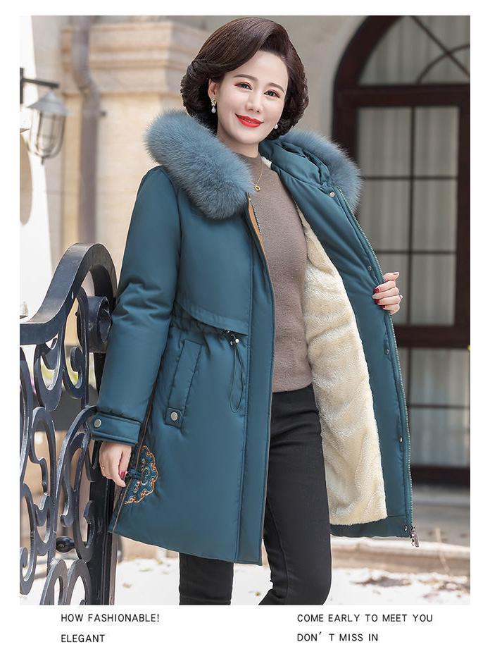 Mom's Mid-Length Autumn Winter Down Cotton Coat - New Style Plus Velvet for Middle-Aged & Elderly Women