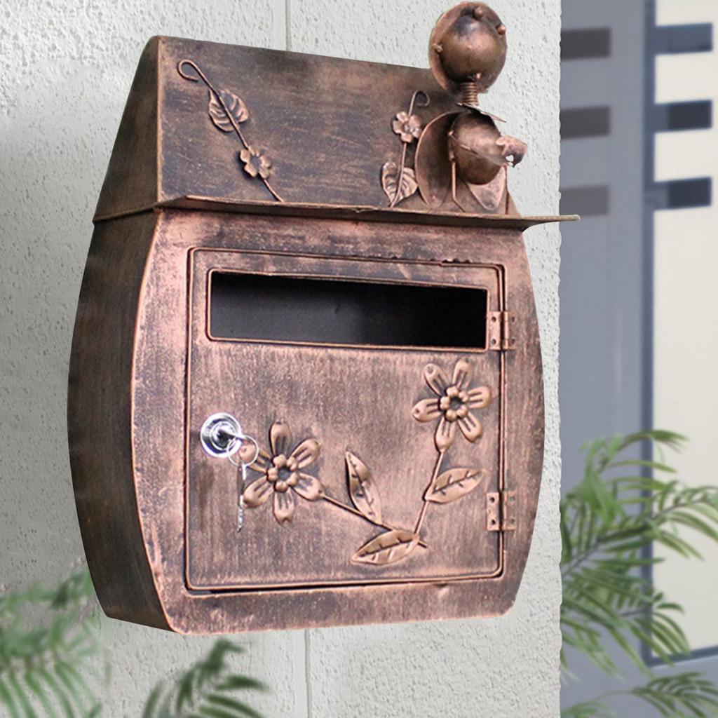 Heavy Iron Lockable Secure Mail Letter Box Mailbox Wall Mounted Retro Metal Mail Box Garden Ornament