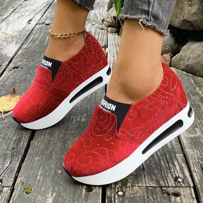 2025 Jesień Koreański Styl Gruba Podeszwa Okrągły Nosek Zwiększające Wysokość Plus Size Damskie Zamszowe Sportowe Sneakersy