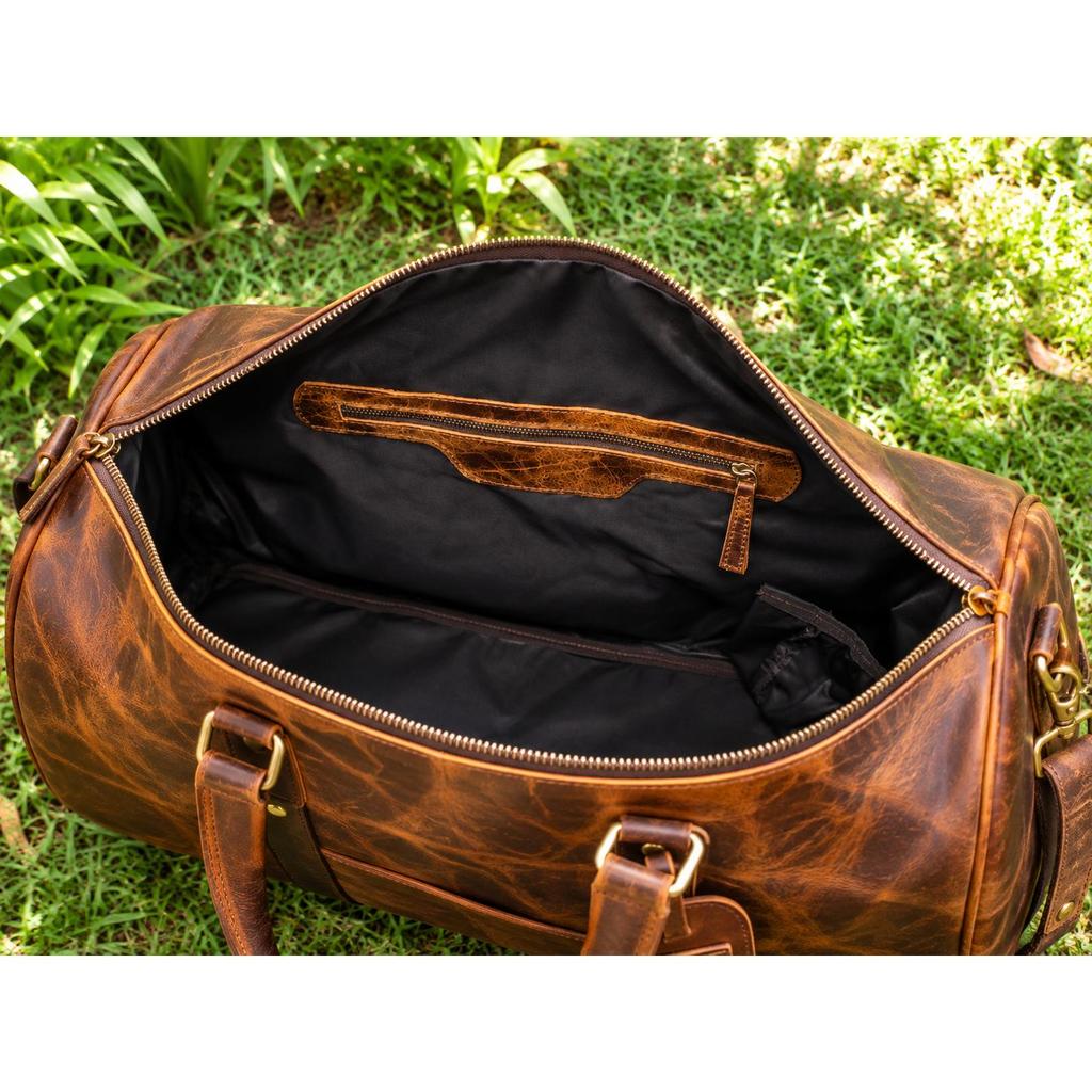 Buffalo Leather Duffle Bag: Handmade Full Grain Weekender
