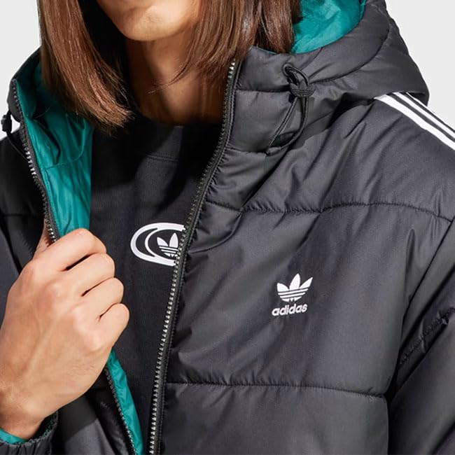 adidas Originals Adicolor Trefoil Logo Reversible Hooded Down Jacket HZ0690, Black, Padded, Men's [L-Black-Green (HZ0690)]