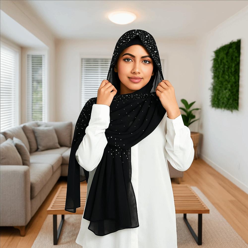 Dustproof Muslim Headscarf Windproof Beads Shawls Women Scarf Islamic Turban Headband Party Decor