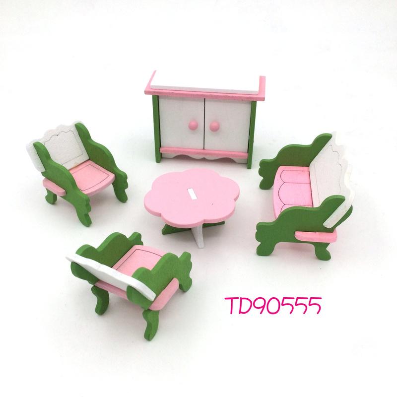 Wooden Pink Doll House Furniture Toys Set  for Girls Dollhouse Miniature Rooms Gifts