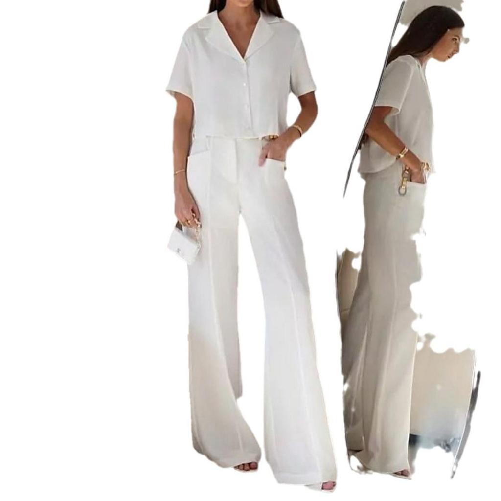 2024 Sommer Einfarbig Schlankmachendes Hemd & Hochtaillierte Anzughose Set