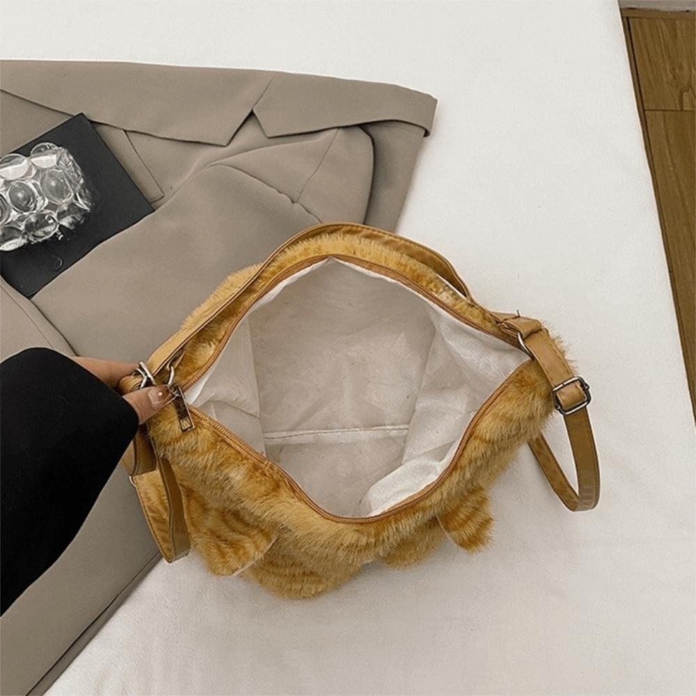 Large Capacity Furry School Bag Animal Cartoon Daypack Cute Cat Plush Backpack  Girls