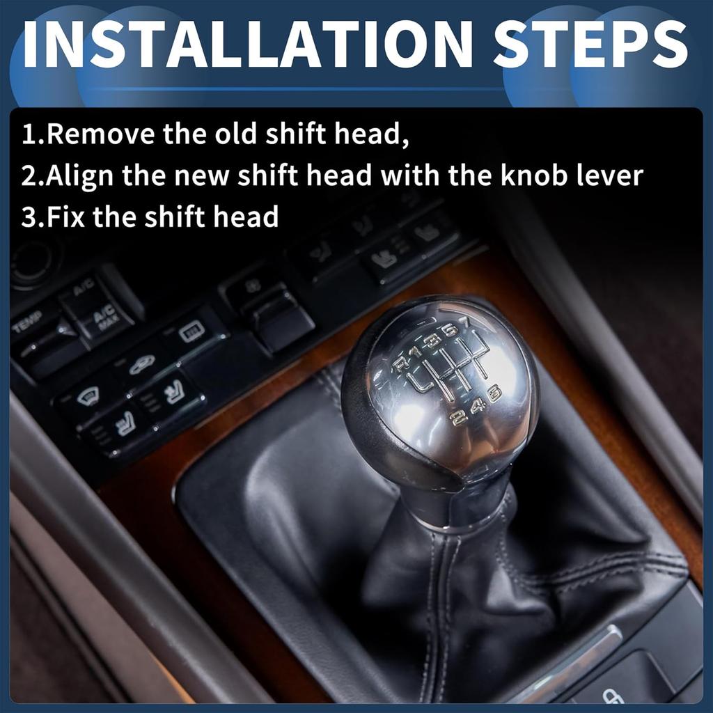 6 Speed Manual Gear Shifter Knob with Cover, Gearbox Stick Shifter Lever Knob for Chevrolet Cruze 2010-2015 Plastic Faux Leather Black White, 1 Pc