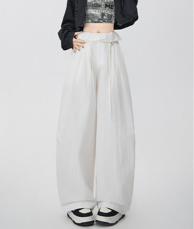 Ruffled Waist Retro Paper Bag Wide Leg Women s Work Pants 2026 M