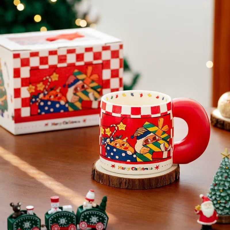 Creative Cartoon Cute Gingerbread Man Coffee Cup Christmas Mug Ceramic Water Cup Christmas Gift Holiday Gift Drinkware