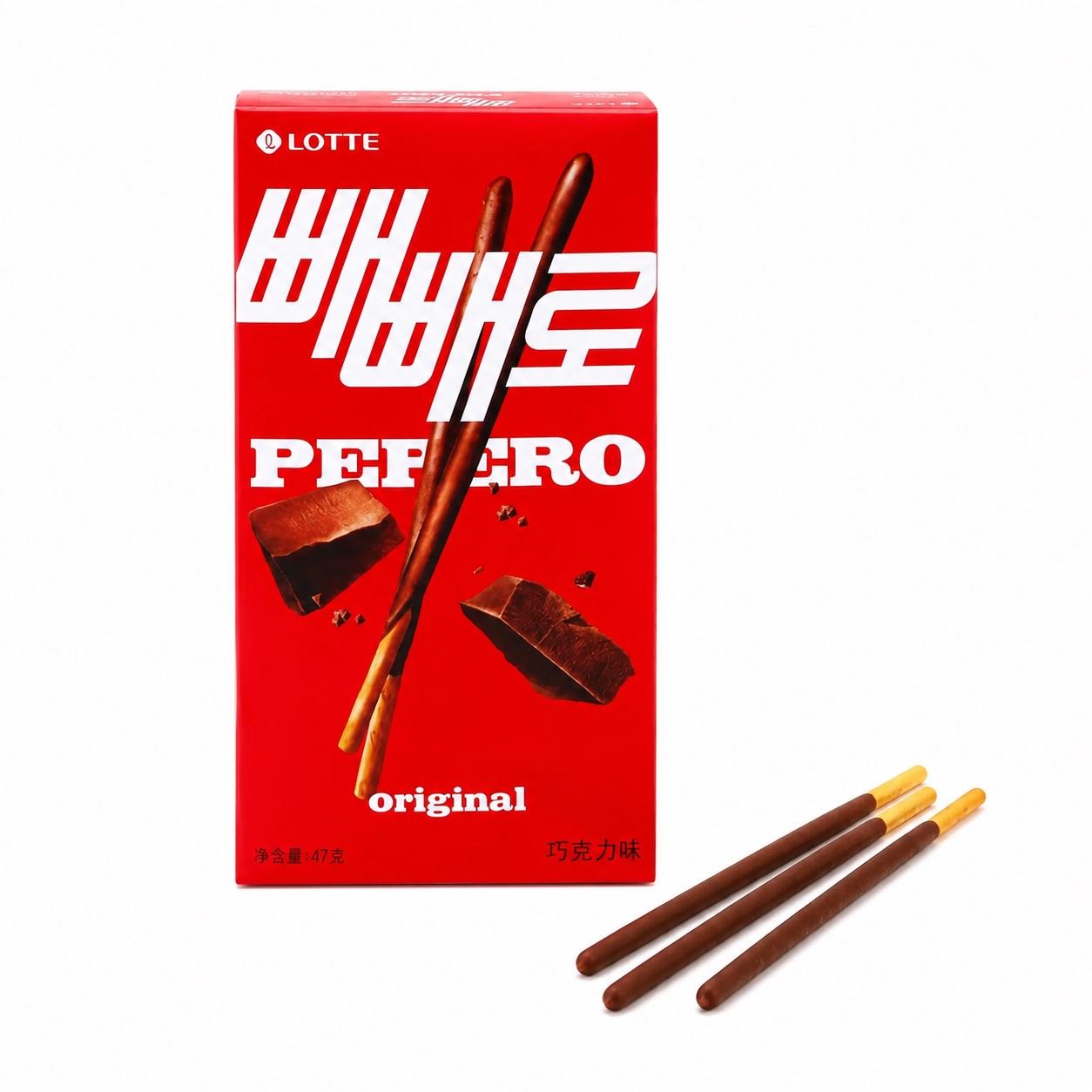 Lotte Pepero Бисквитные палочки со вкусом шоколада 47 г | Хрустящие бисквитные палочки, покрытые нежным шоколадом, насыщенный шоколадный вкус Chocolate Flavor*1pcs