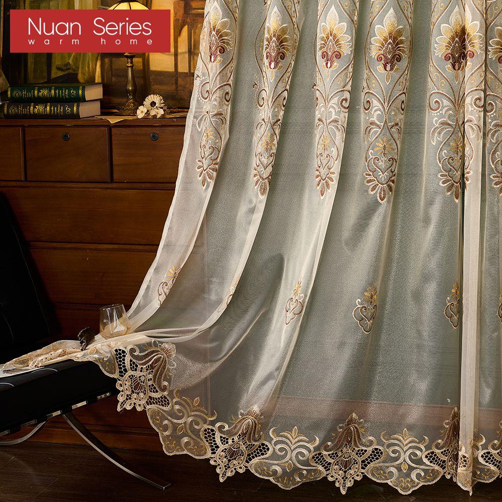 1PC Nuan Series European Style High-end Tulle Embroidered Sheer Curtains for Living Room Bedroom Balcony Window Home Decor