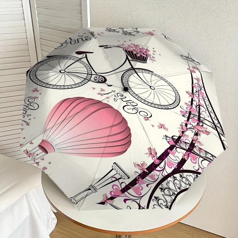 1PC Paris Bicycle Umbrella-8-Rib Reinforced, Automatic Open, Lightweight & Durable, Cute Fashion Accessory for Outdoor-A1280