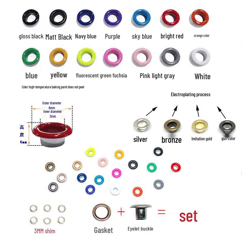 Barevná kovová očka a nýty na oblečení a doplňky