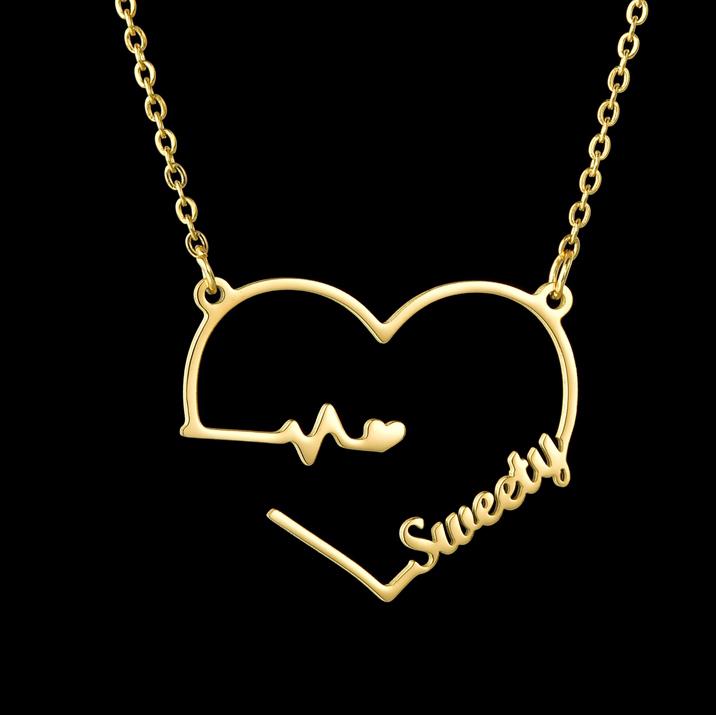 Atoztide Personalized Custom Rose Heart Name Necklaces for Women Stainless Steel Pendant Choker Link Chain Birthday Jewelry Gift