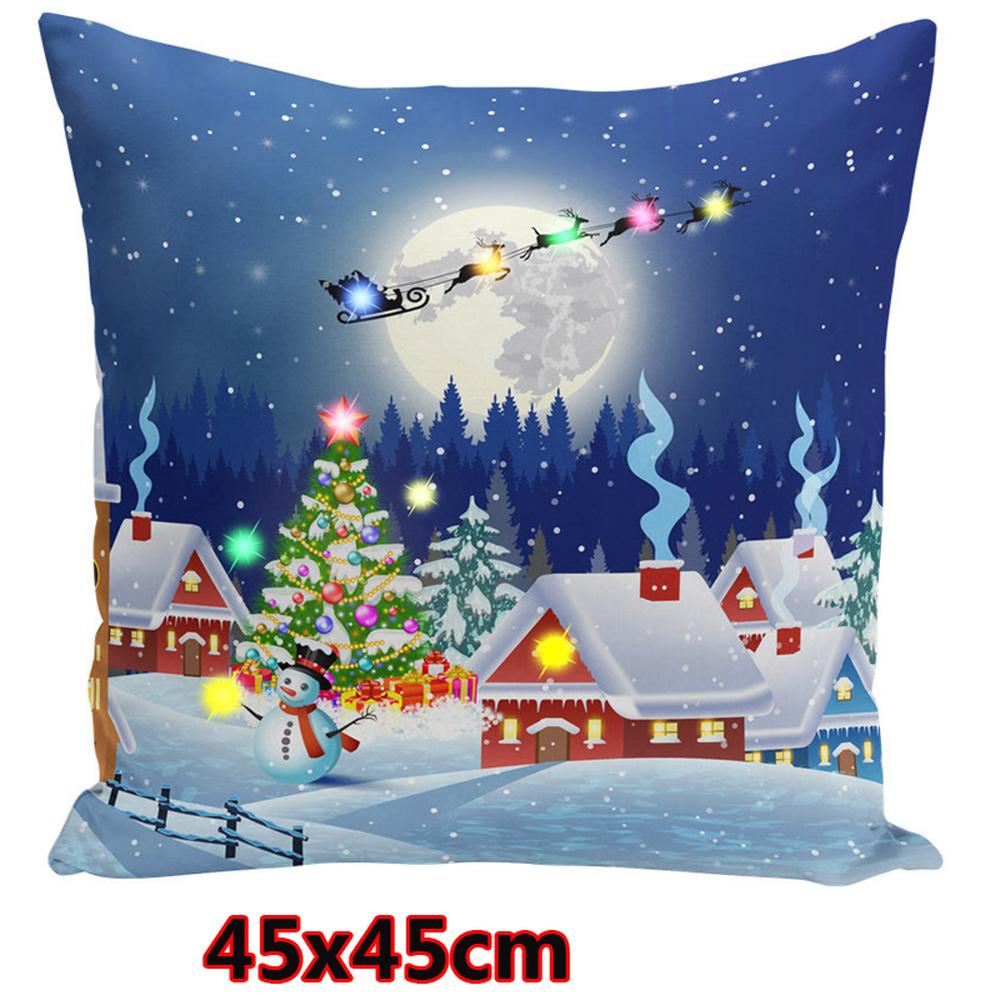 Weihnachten Leuchtende Lichterketten LED Kissenbezug 45x45cm Weihnachtsmann Elch Schnee Polyester Kissen Zuhause Geschenk Dekoration