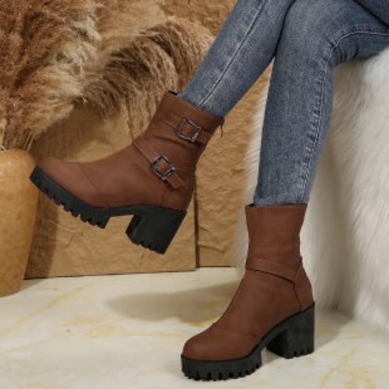 New Autumn and Winter New Fashion Boots Women's Belt Buckle Fashion High Heel Thick Bottom Versatile Women