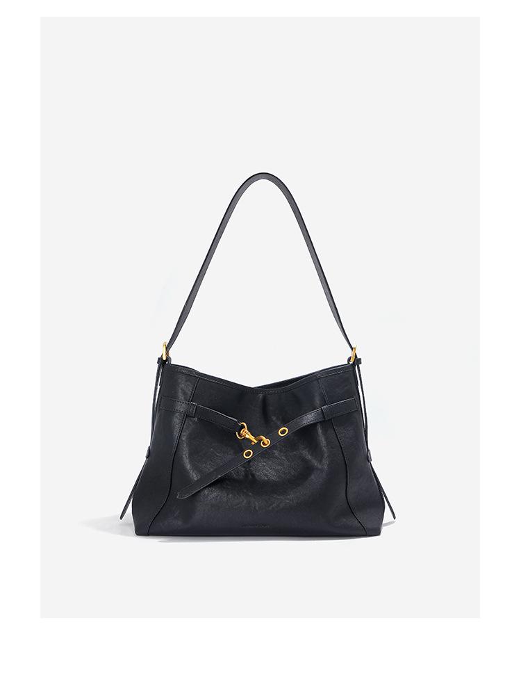 Genuine Cowhide Leather Tote Bag, Black, Crossbody Shoulder Bag for Women - Large Capacity, Simple Design for Work and Commute